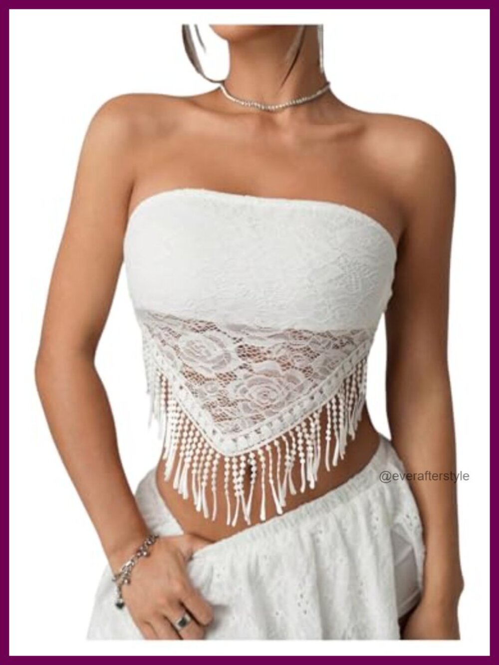 Fringe Hem Lace Strapless Bandeau Crop Top Y2K Cowgirl Festival